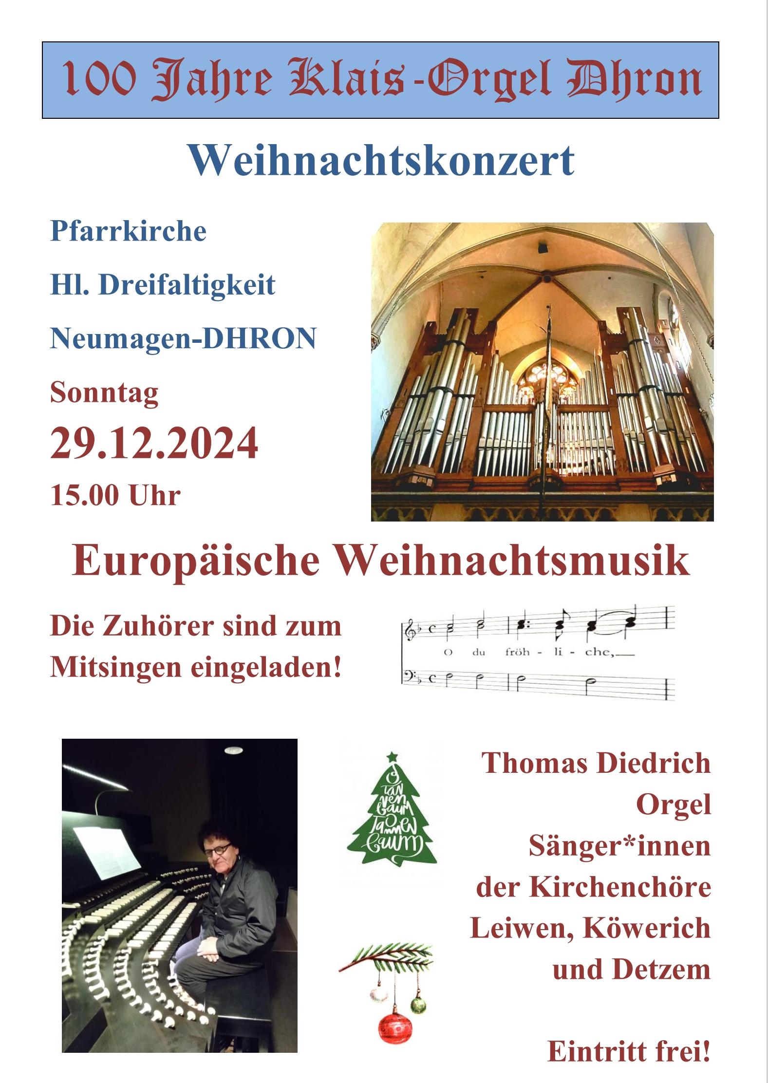 Weihnachtskonzert - 100 Jahre Klais Orgel Dhron